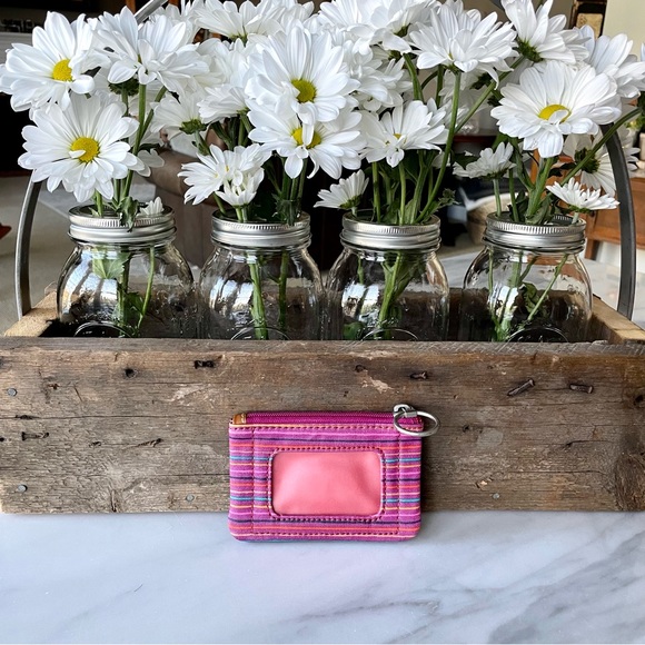 Fossil•Key~Per•Zip-Top ID Case•“Colorful”~Berry Toned Stripes•Laminated Canvas🌼 - Picture 2 of 12